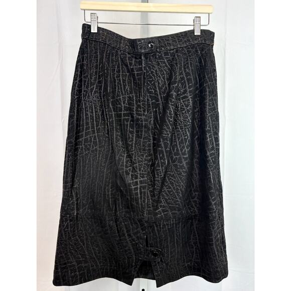 DERO Enterprises by Rocco  VTG 14 Patterned Leather Skirt A Line Midi Black M L - Picture 2 of 8